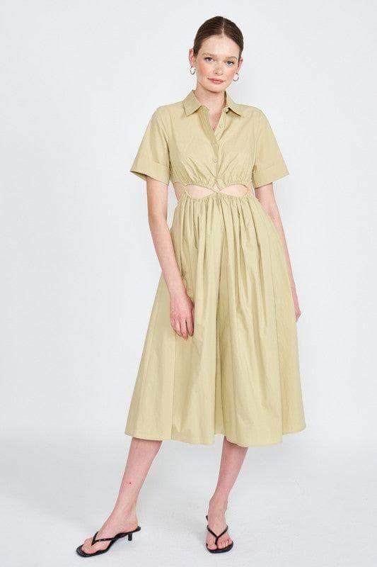 Button Up Collared Cutout Midi Dress - SwagglyLife Home & Fashion